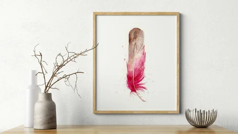 Image of a feather watercolor painting by Shayna Larsen, originals & prints available