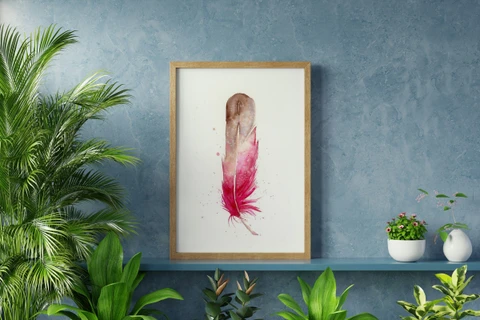 Image of a feather watercolor painting by Shayna Larsen, originals & prints available