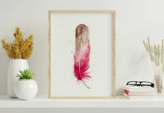 Image of a feather watercolor painting by Shayna Larsen, originals & prints available