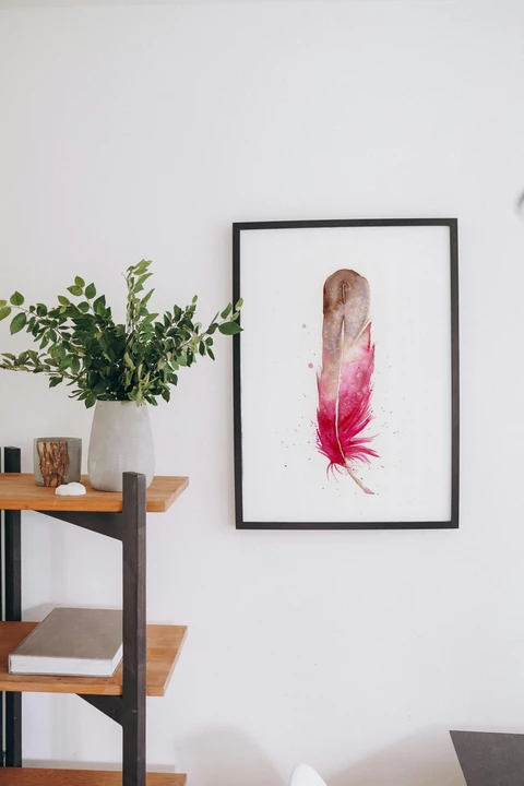 Image of a feather watercolor painting by Shayna Larsen, originals & prints available
