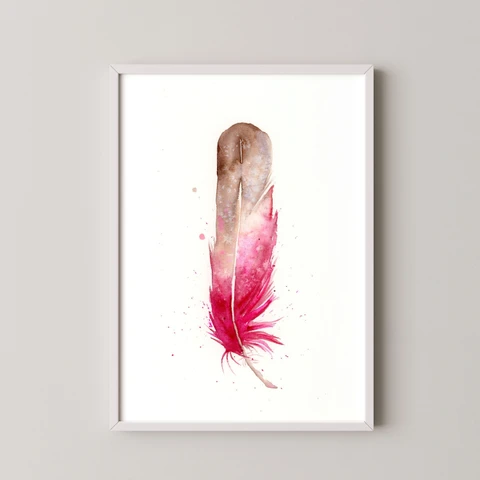 Image of a feather watercolor painting by Shayna Larsen, originals & prints available