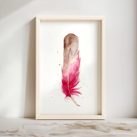 Image of a feather watercolor painting by Shayna Larsen, originals & prints available