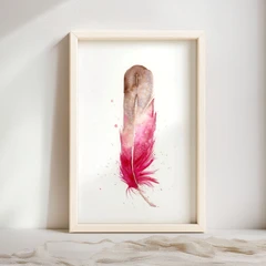 Image of a feather watercolor painting by Shayna Larsen, originals & prints available