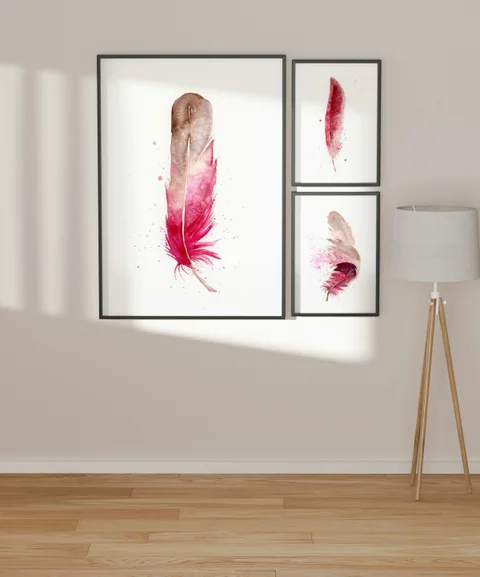 Image of a feather watercolor painting by Shayna Larsen, originals & prints available
