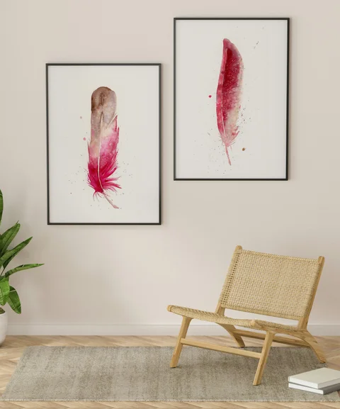 Image of a feather watercolor painting by Shayna Larsen, originals & prints available