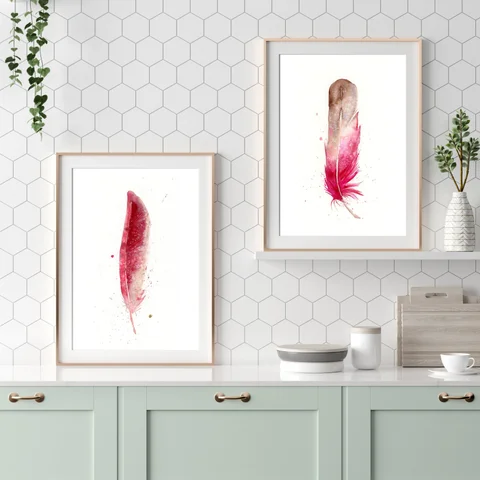 Image of a feather watercolor painting by Shayna Larsen, originals & prints available