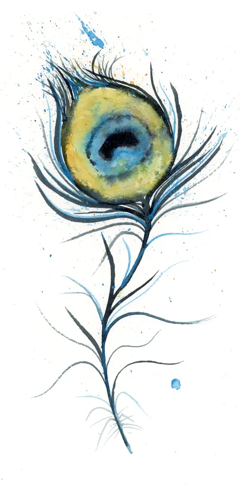 Image of a feather watercolor painting by Shayna Larsen, originals & prints available