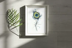 Image of a feather watercolor painting by Shayna Larsen, originals & prints available