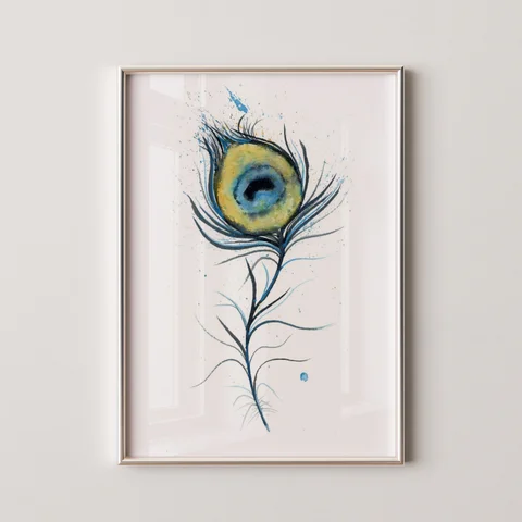 Image of a feather watercolor painting by Shayna Larsen, originals & prints available