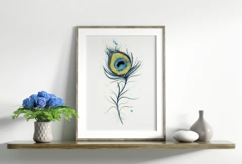 Image of a feather watercolor painting by Shayna Larsen, originals & prints available