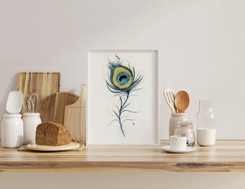Image of a feather watercolor painting by Shayna Larsen, originals & prints available