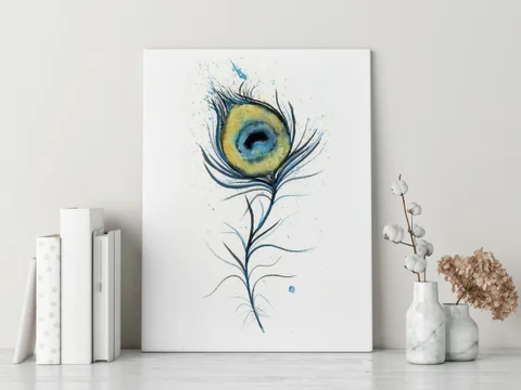 Image of a feather watercolor painting by Shayna Larsen, originals & prints available