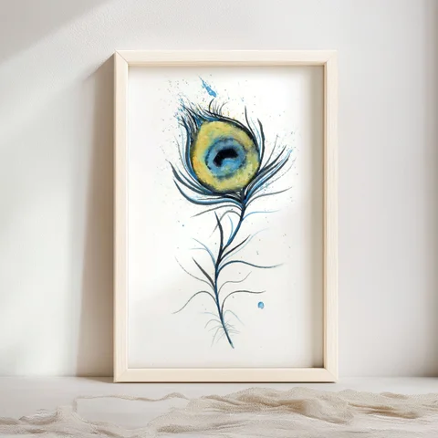 Image of a feather watercolor painting by Shayna Larsen, originals & prints available