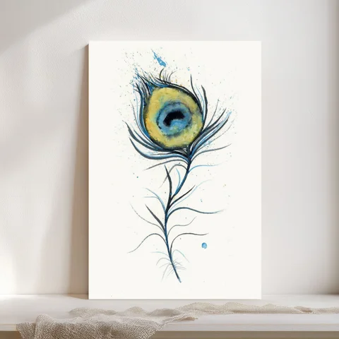 Image of a feather watercolor painting by Shayna Larsen, originals & prints available