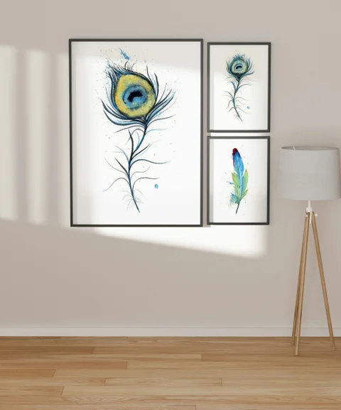 Image of a feather watercolor painting by Shayna Larsen, originals & prints available