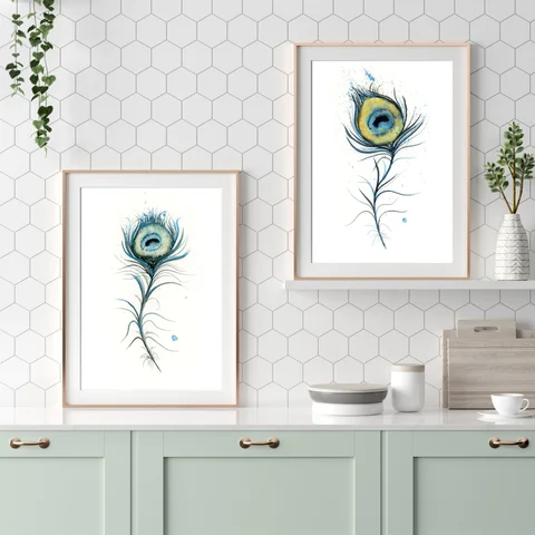 Image of a feather watercolor painting by Shayna Larsen, originals & prints available