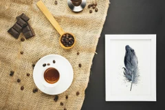 Image of a feather watercolor painting by Shayna Larsen, originals & prints available