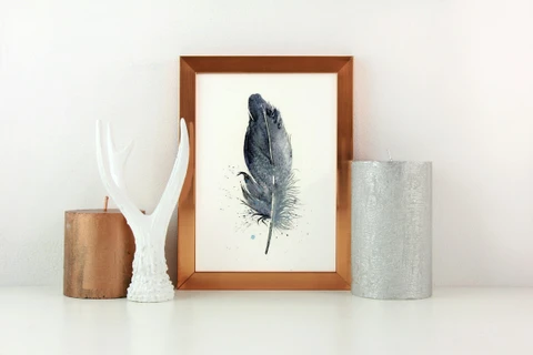 Image of a feather watercolor painting by Shayna Larsen, originals & prints available