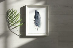 Image of a feather watercolor painting by Shayna Larsen, originals & prints available