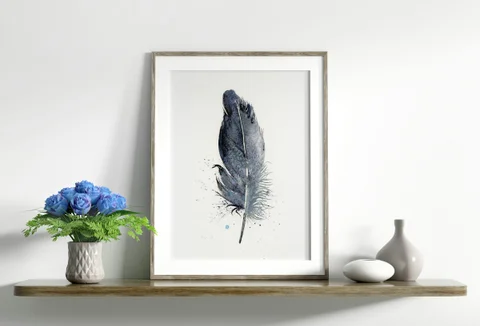 Image of a feather watercolor painting by Shayna Larsen, originals & prints available
