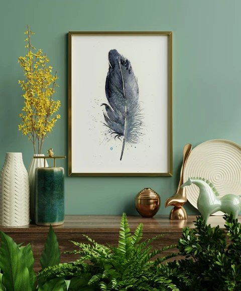 Image of a feather watercolor painting by Shayna Larsen, originals & prints available
