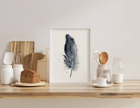 Image of a feather watercolor painting by Shayna Larsen, originals & prints available