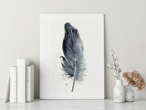 Image of a feather watercolor painting by Shayna Larsen, originals & prints available