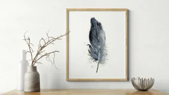 Image of a feather watercolor painting by Shayna Larsen, originals & prints available