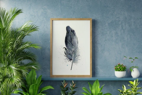 Image of a feather watercolor painting by Shayna Larsen, originals & prints available