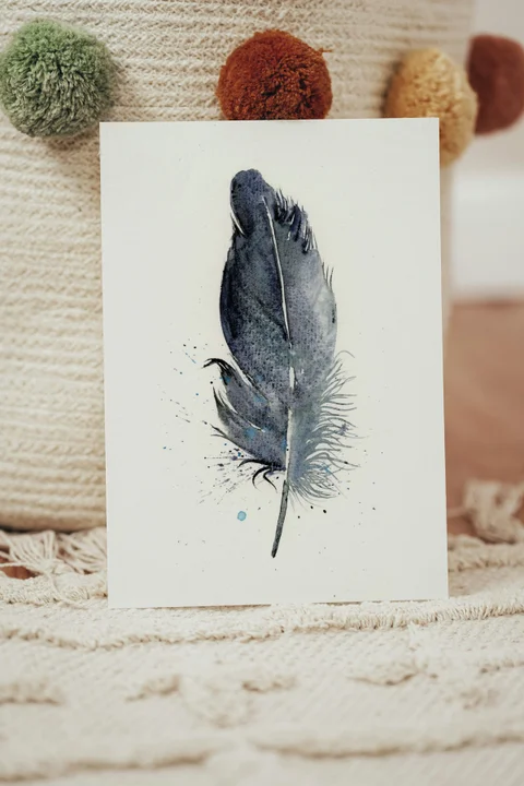 Image of a feather watercolor painting by Shayna Larsen, originals & prints available