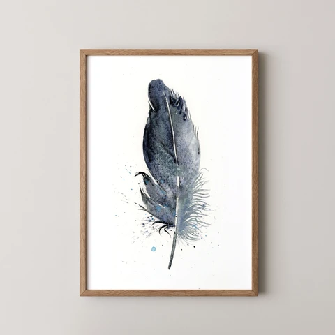 Image of a feather watercolor painting by Shayna Larsen, originals & prints available