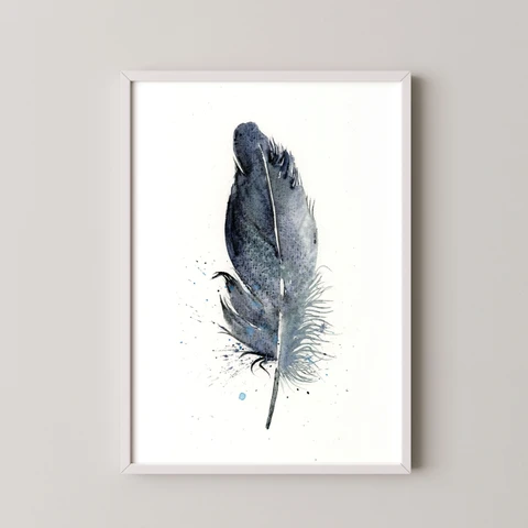 Image of a feather watercolor painting by Shayna Larsen, originals & prints available