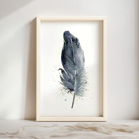 Image of a feather watercolor painting by Shayna Larsen, originals & prints available