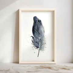 Image of a feather watercolor painting by Shayna Larsen, originals & prints available
