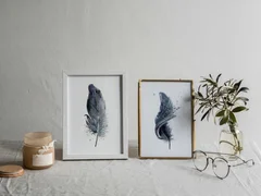 Image of a feather watercolor painting by Shayna Larsen, originals & prints available