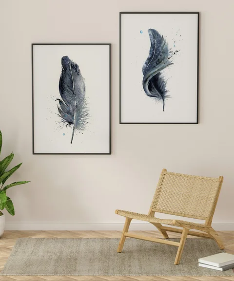 Image of a feather watercolor painting by Shayna Larsen, originals & prints available