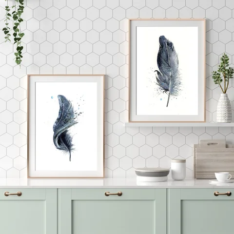 Image of a feather watercolor painting by Shayna Larsen, originals & prints available