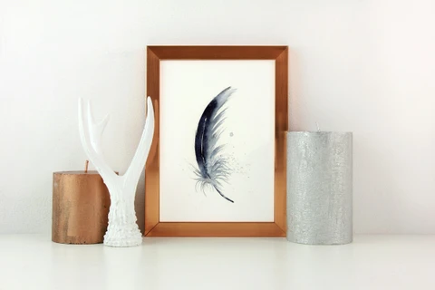 Image of a feather watercolor painting by Shayna Larsen, originals & prints available