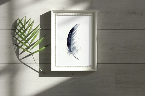 Image of a feather watercolor painting by Shayna Larsen, originals & prints available