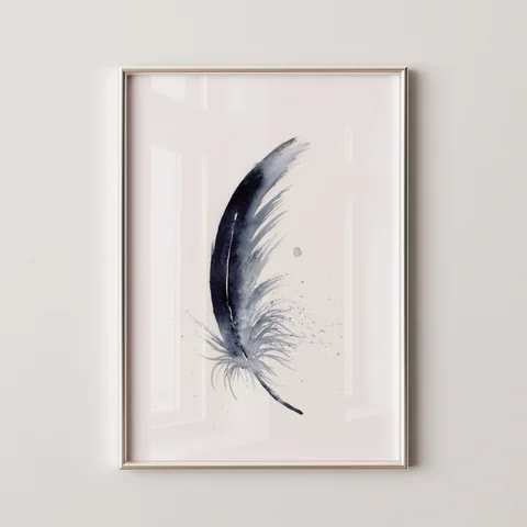 Image of a feather watercolor painting by Shayna Larsen, originals & prints available
