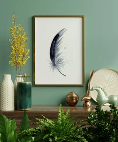Image of a feather watercolor painting by Shayna Larsen, originals & prints available