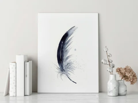 Image of a feather watercolor painting by Shayna Larsen, originals & prints available