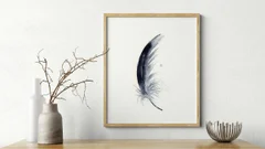 Image of a feather watercolor painting by Shayna Larsen, originals & prints available