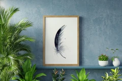 Image of a feather watercolor painting by Shayna Larsen, originals & prints available