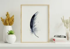 Image of a feather watercolor painting by Shayna Larsen, originals & prints available