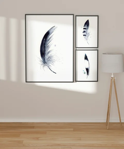 Image of a feather watercolor painting by Shayna Larsen, originals & prints available