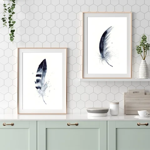 Image of a feather watercolor painting by Shayna Larsen, originals & prints available