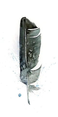 Image of a feather watercolor painting by Shayna Larsen, originals & prints available
