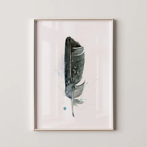 Image of a feather watercolor painting by Shayna Larsen, originals & prints available