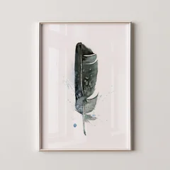 Image of a feather watercolor painting by Shayna Larsen, originals & prints available